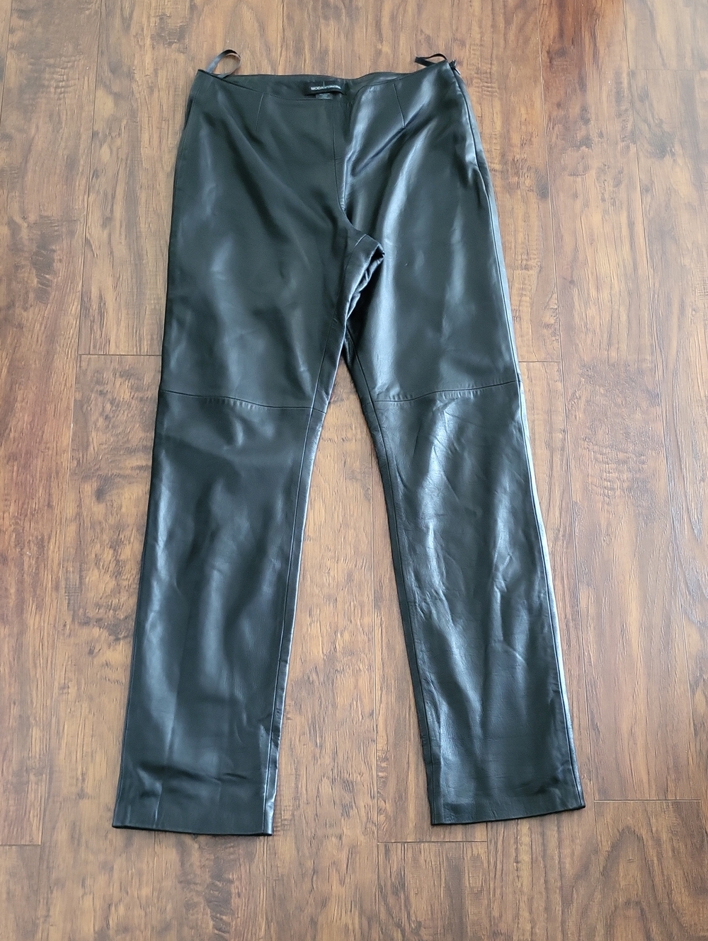 Moda International Black Leather Straight Leg Pants